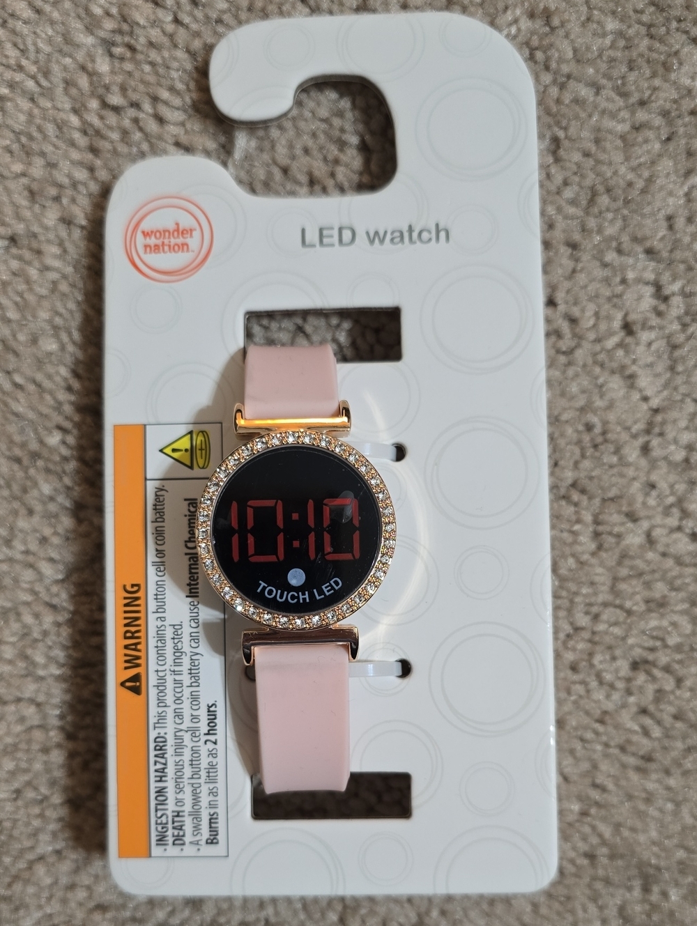 NWT wonder nation Girls Pink Silicone LED Touch Watch with Rhinestone Bezel